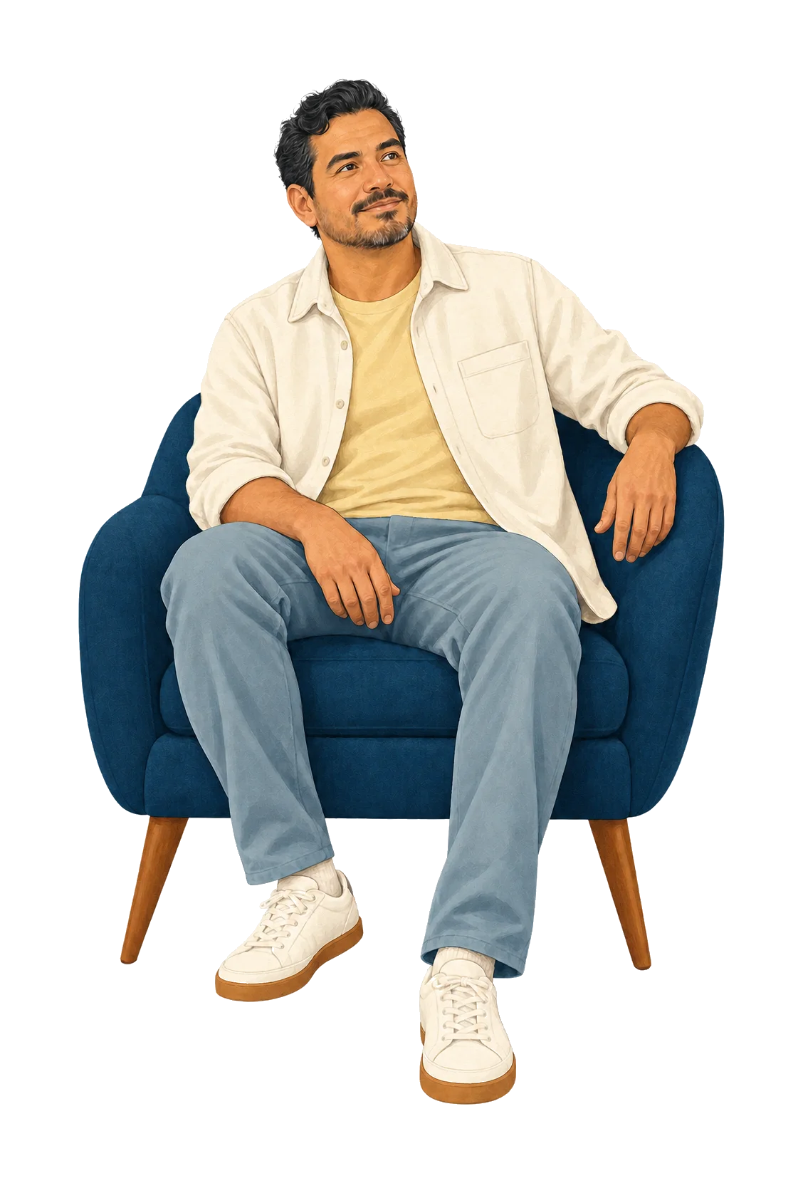 An adult seated thoughtfully in a calm private space
