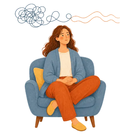 An illustration representing space to slow racing thoughts and find calm
