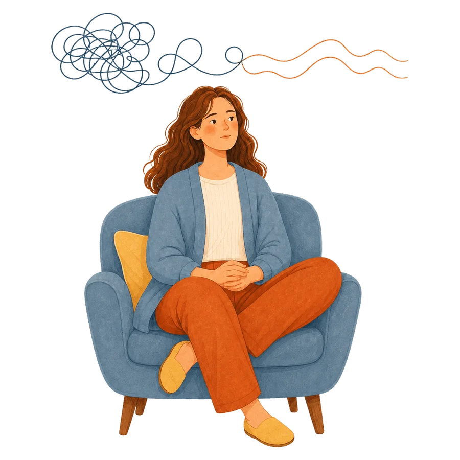 A person pausing as tangled thoughts begin to settle