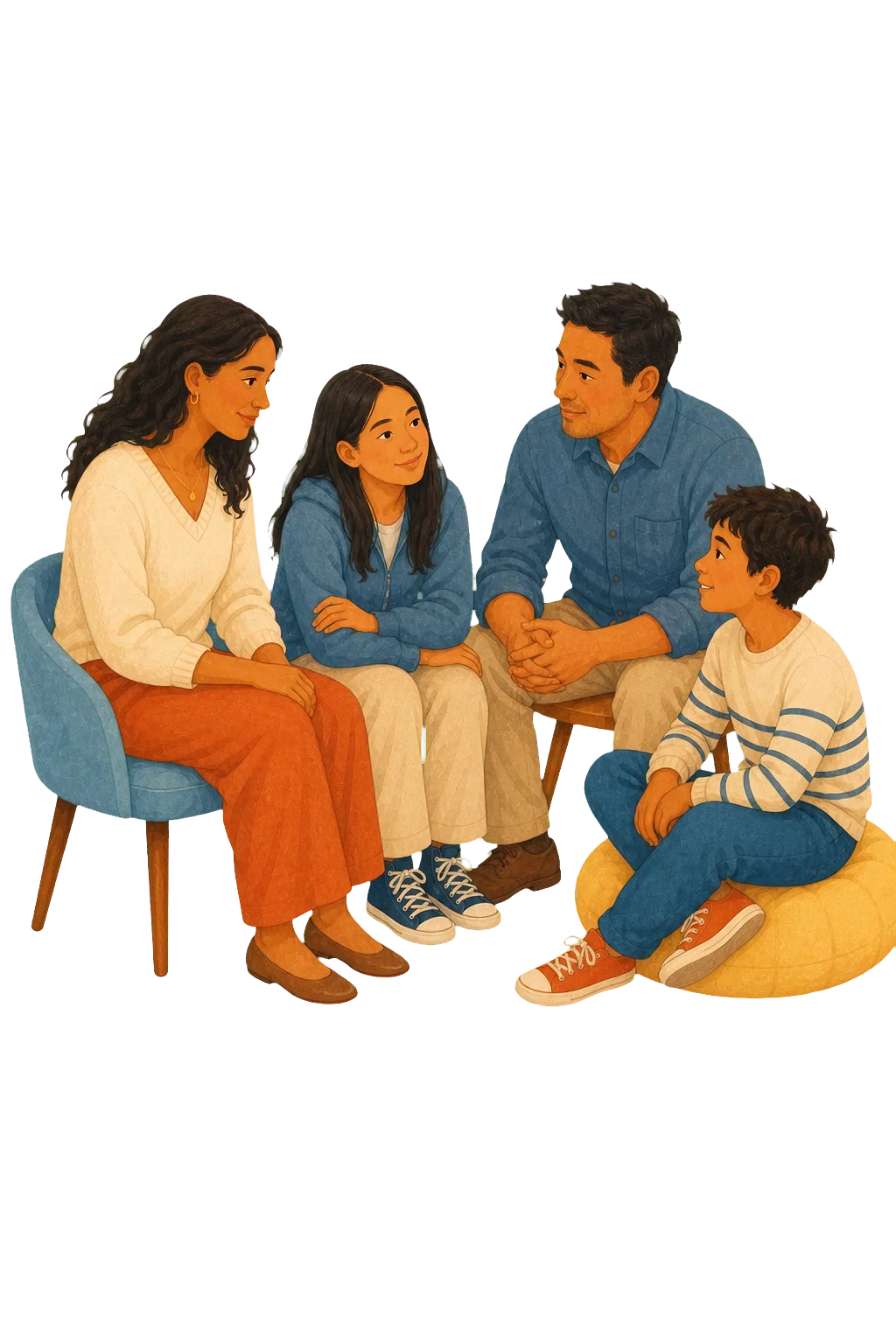 Parents and family members in a supportive conversation