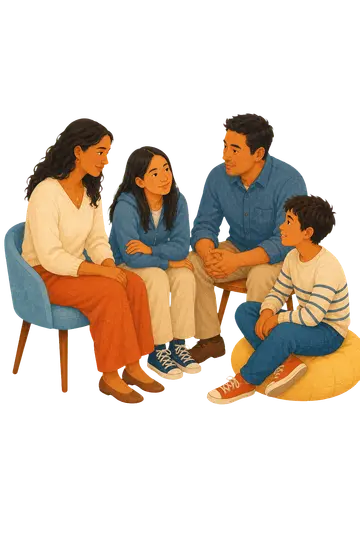 Parents and family members meeting together in a supportive therapy setting
