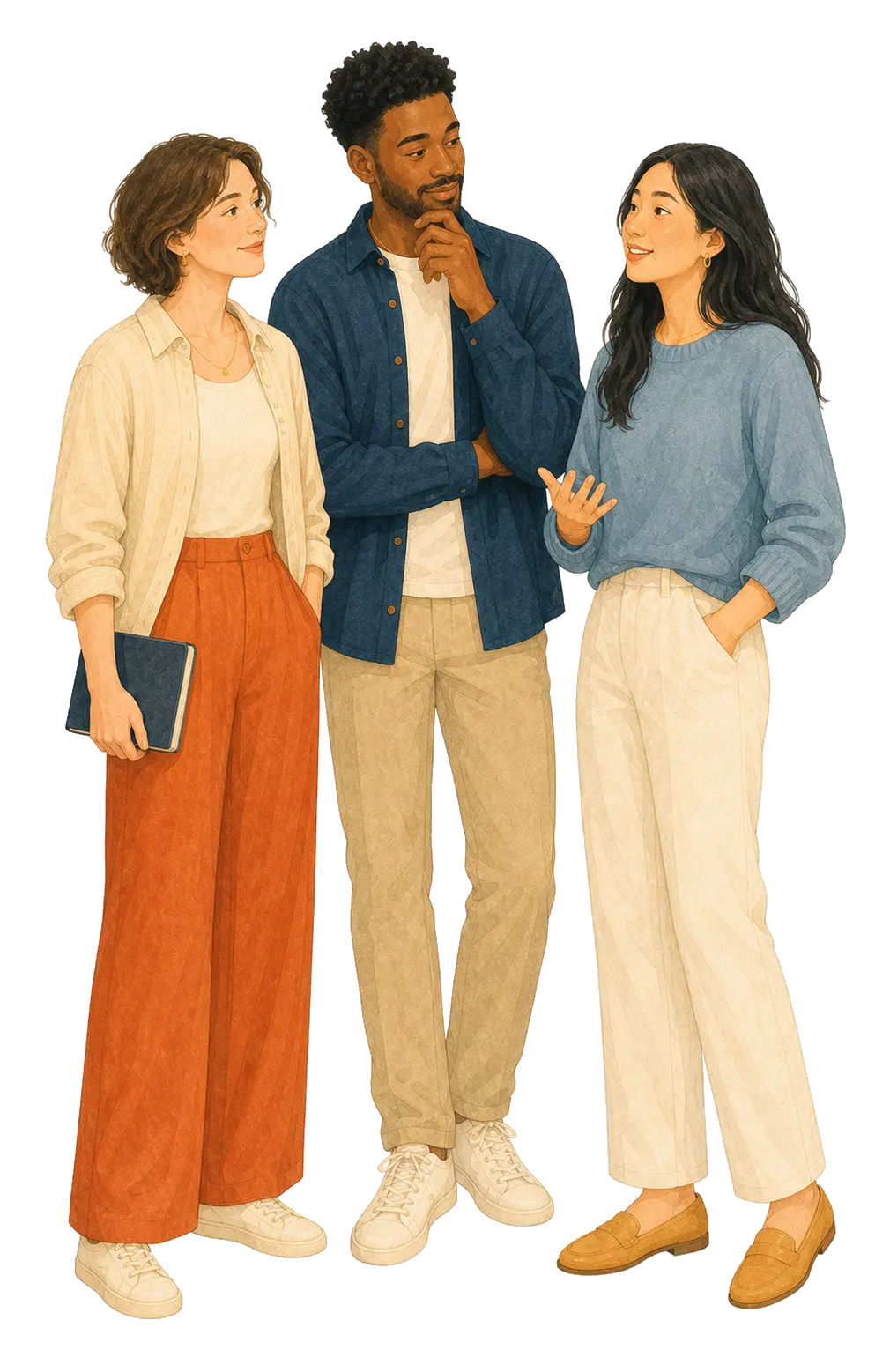 Three clinicians having a supportive conversation