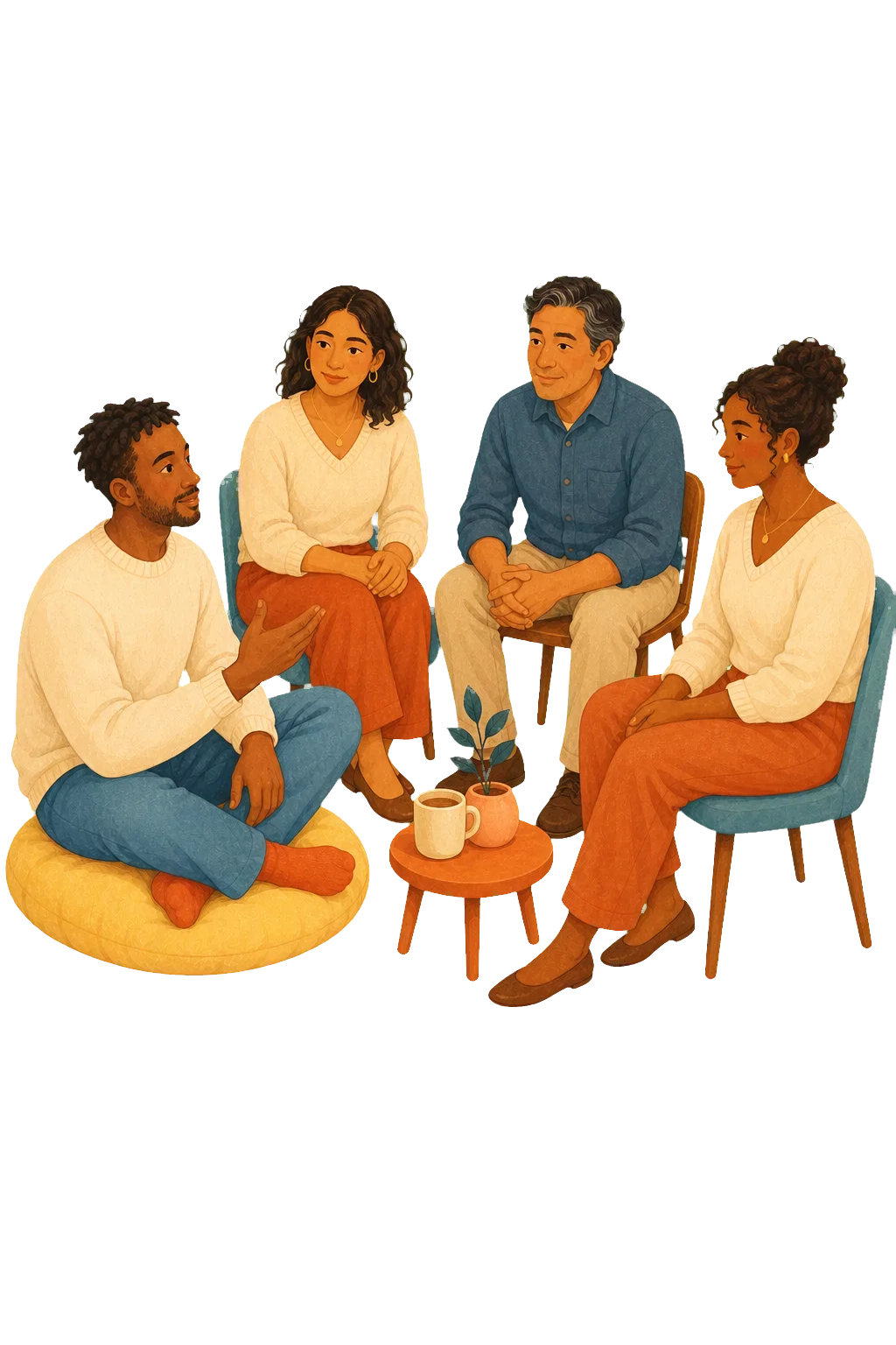 People connecting in a therapist-led counseling group