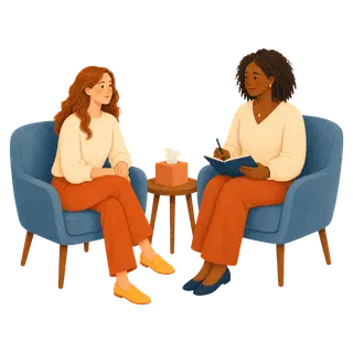 A client in a warm individual therapy session with a therapist