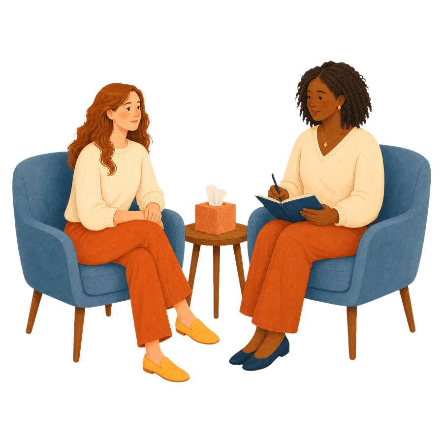 A client meeting with a therapist in a supportive setting
