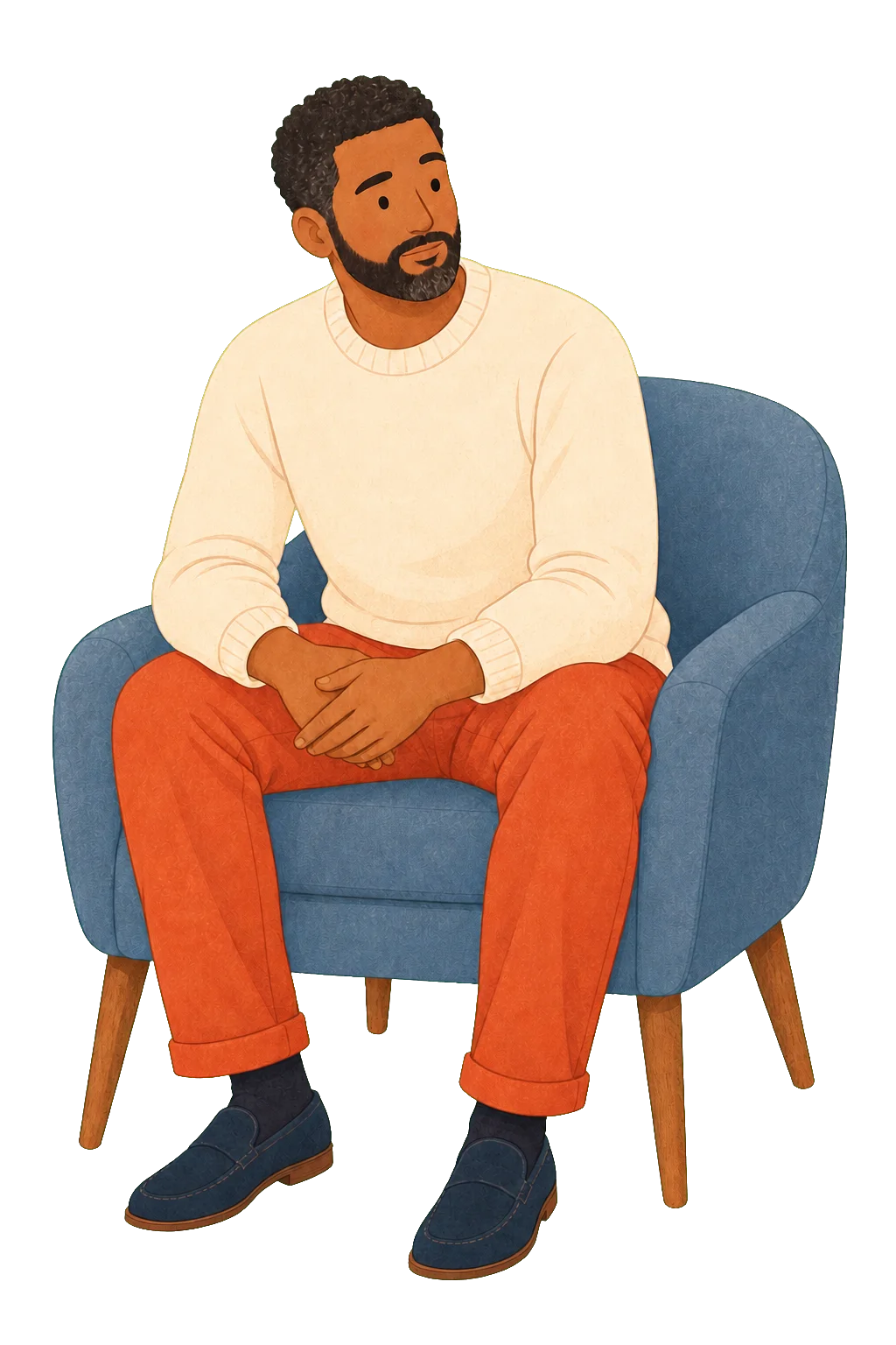 An adult man seated thoughtfully in a calm space