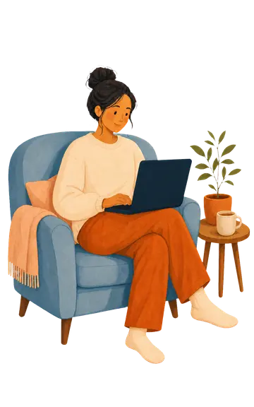 A young adult using a laptop in a comfortable private space