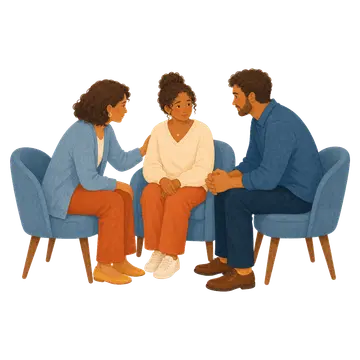 Family members participating in a supportive conversation