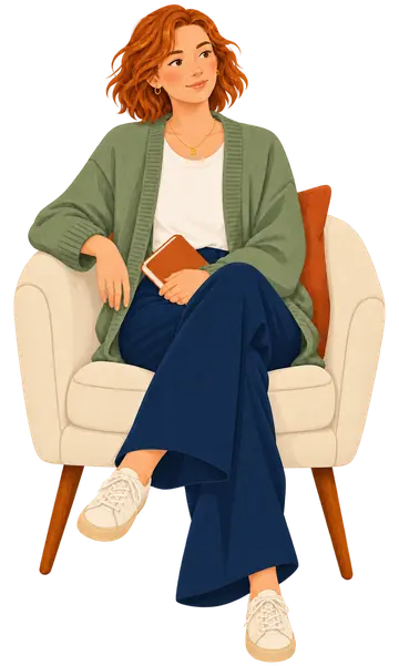A young adult seated thoughtfully with a notebook